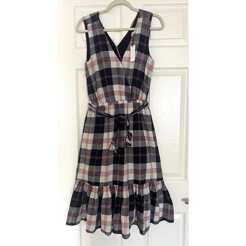 Anthropologie Isabella Sinclair Plaid Midi Dress NWT Sz M Ruffle Hem Cottagecore - Picture 2 of 10